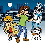 Cover vom swa Kids Winter Magazin 2024. Zwei Menschen stehen zusammen mit einem Hund und einem Roboter auf einem Dach. Weiterverlinkung zum swa Kids Wintermagazin 2024 als PDF